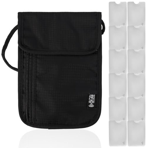 IETWATE Brustbeutel Herren, Brustbeutel Damen Mädchen mit 12 RFID Schutz, Diebstahlsichere Brustbeutel Jungen, Wasserdicht Schwarz Passport Tasche, für Passport Kreditkarten Smartphone