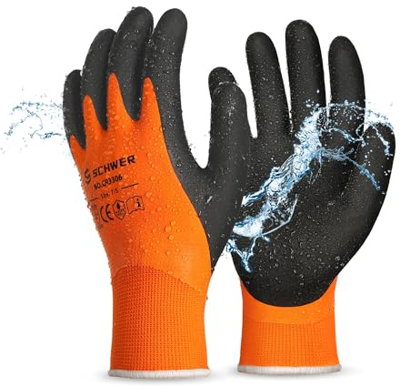 Schwer 2 Pairs Waterproof Work Gloves for Men and Women CR3306, Gardening Gloves with Double Latex Coated, Non-slip Working Gloves, Outdoor Construction, Car and Fish Cleaning, No Fleece Lining, L