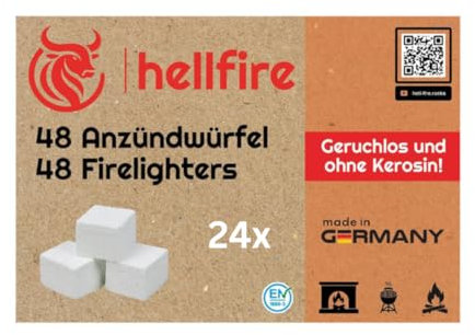 hellfire Cubo di accensione – Accenditore per barbecue, camino e accendifuoco a carbone, perfetto accessorio per barbecue per camino e barbecue, accendifuoco a cubetti, 24 pacchetti = 1152 cubi