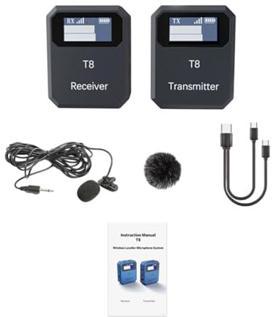 Folpus Juego de micrófono de cuello inalámbrico, reducción de ruido, carga ligera tipo C de alto rendimiento para teléfono con transmisión, Negro