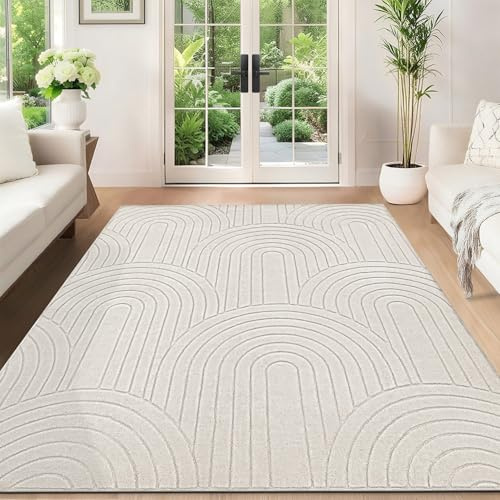 SHACOS Rugs Living Room Large 160x230cm Washable Cream Rug Carpet Non Slip Thick Bedroom Rugs Soft Short Pile Rug Modern Geometric Floor Mat for Lounge, Kitchen, Dining Room, Office