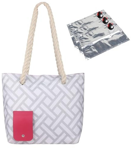 Wein Einkaufstasche, Weintasche mit Getränkespender Picknick Tasche 2000ml Tragbare Wein Ausgabe Tasche mit 3 Innentanks Weins Kühltasche Aus Oxford-Stoff für Strand Reisen Konzert Camping (Grau）