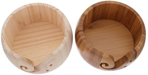 Tofficu Cuenco Para Guardar Hilo y Ganchillo Para Tejedores 2 Piezas Madera Bambú Sin Pintura Accesorios Para Tejer Uso En Hogar y Manualidades Obsequio Artesanía