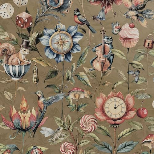 Curious Creatures Eclectic Hand-Drawn Style Animals and Objects Wallpaper Perfect for Restrooms, Feature Walls, Hallways in Gold Holden 13920