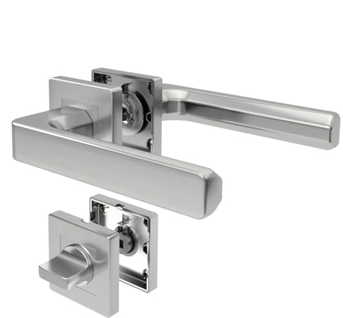 AwmnSrman Türgriffe Innentüren Türklinke Silber WC Badezimmer CUBE | Türgriff-Set mit Rosette Ø 54 mm Drückergarnitur Edelstahl Toilette Die Form von L-Form Moderne
