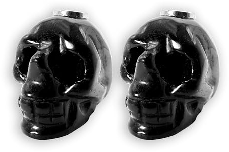 HOODIE CHARMS – Série Skull Stones – Perles Tête de Mort en Pierre Naturelle – Accessoire Unisexe pour Hoodie, Streetwear et Customisation Urbaine (Obsidienne Noire)
