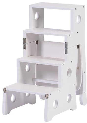Klappbare Holzleiter mit 4 Ebenen, tragbar, für drinnen und draußen, 2-in-1, multifunktionaler Tritthocker, großes Panel, 69 x 35 x 53 cm, ideal für Haus und Garten