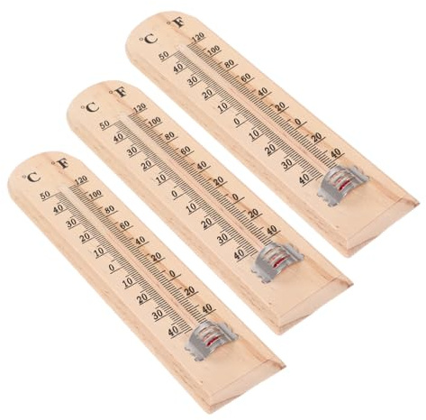 BESTonZON 3pezzi Termometro in Legno Durevole Da Parete Per Interni Ed Esterni Professionale e Compatto Misuratore Temperatura Per Casa Giardino e Orto