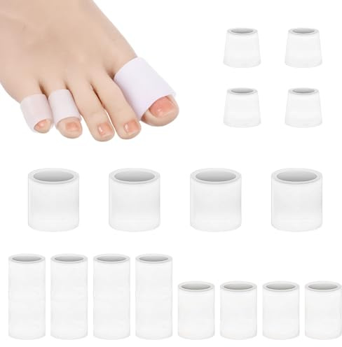 Ouligay 16 protectores de silicona para dedos de los pies grandes, protectores de dedos de gel transpirables, protectores de dedos de silicona, protectores de dedos pequeños, color blanco para la