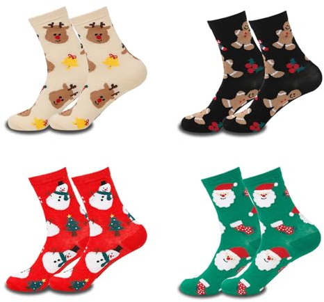DragonX2 4 paia di calzini natalizi, set di calzini natalizi, Christmas Socks da donna, calzini natalizi morbidi per donne e uomini