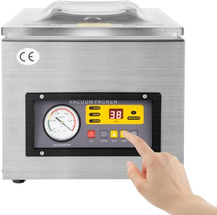 220 V digital vakuummaskin, professionell vakuummaskin i rostfritt stål med kammare 33 x 27 x 5 cm, vakuumförpackning för hushållskök, försegling, mat, frukt, kött