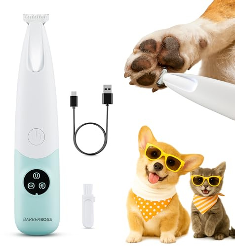 BarberBoss hårtrimmer för husdjur, hund och katt grooming klippare med LED-skärm, sladdlös tasstrimmer, USB-uppladdningsbar, husdjurs detaljtrimmer för ansikte, tassar, öron och kropp, QR-9001