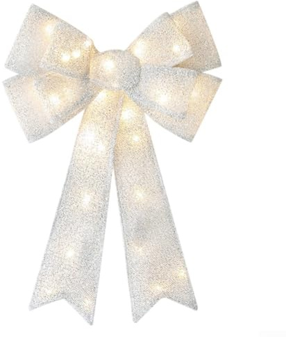 CYRENT Arco de Navidad con luces LED rojas, 8 funciones de luz y temporizador integrado para exhibiciones navideñas personalizadas, marco de alambre resistente a la intemperie (plateado luminoso)