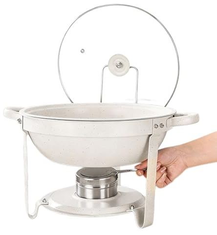 Generico White Chafing Dishes for Buffet,Antiaderente termoresistente con Coperchio Trasparente | Set di scaldavivande Rotondi | Feste di Natale Capodanno Pasqua Matrimoni Banchetti Eventi
