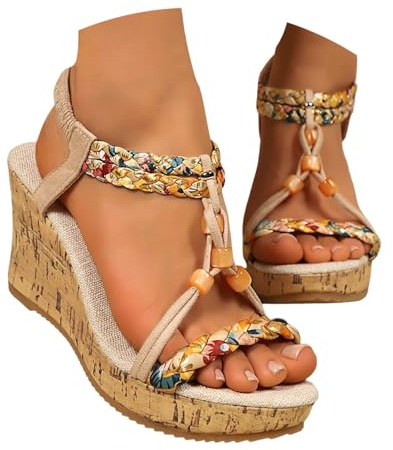 Sandales Compensées Femme Été Chaussures AntidéRapantes Respirantes et Nu-Pieds BohêMe Bout Ouvert Avec Talon Plateforme Elégante Comfy Semi Trailer Sandales Idéal Pour Les Vacances À La Plage