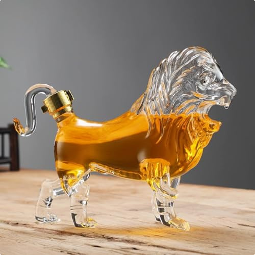 Vinkaraff whiskykaraff staty – 3D-lejonmodellering, rolig vinflaska, whiskykaraff av glas med djurmotiv, konststaty, förvaringsbehållare för sprit (500 ml)
