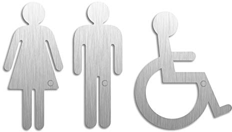 Toilettenschilder Frau Mann Rollstuhl 120 mm 3er-Set WC Schilder selbstklebend Nr.1074