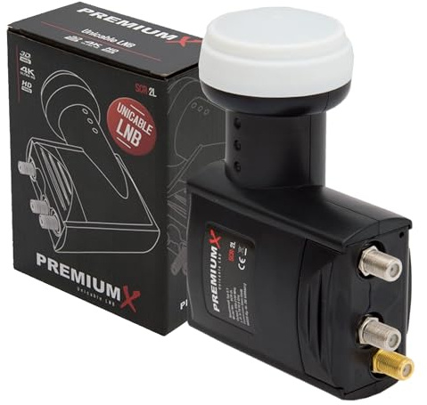 Premium X Unicable LNB - 4 câbles unis + 2 Legacy - 4K Full HD - Avec protection contre les intempéries pour antenne satellite - Système à câble unique - Récepteur TV numérique - Noir