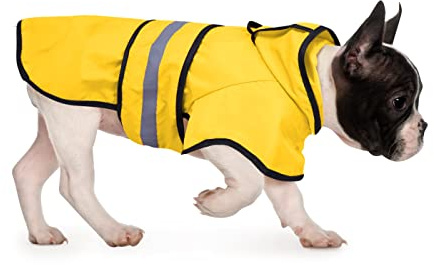 HDE Dog Raincoat Jacket Reflective Adjustable Hooded Pet Poncho Rain Coat with Leash Hole for Small to X-Large Dogs Yellow - S