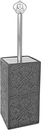 Deblanch | Escobilla baño-WC-Inodoro | Serie Alcazaba | Cerámica | Color Gris | Cepillo Negro Desmontable | Estilo árabe | 13 cm Largo x 13 cm Ancho x 38 cm Alto
