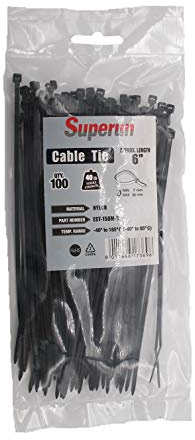 Superun Black Zip Ties 6 Inch, 40 Lbs Tensile Strength Wire Ties (Industrial Grade Cable Ties) Pack of 100