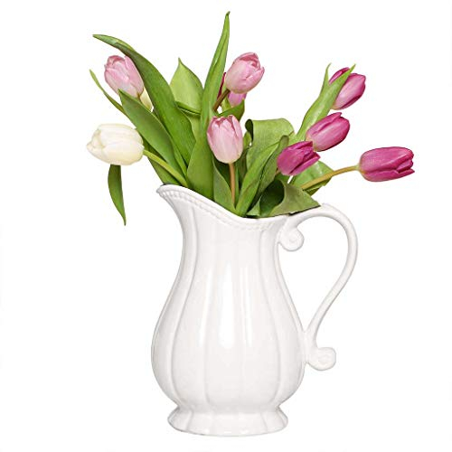 Ceramic Flower Vase - Shabby Chic Vintage Stoneware Winter Wedding Anniversary Christmas Pitcher Jug Vase Gift (BR25)