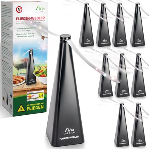 GARDIGO® Répulsif à Pales Anti-Mouches – Lot de 10 avec Hélices Souples & Bandes Réfléchissantes – Fonctionne à Piles – Pour Repas en Extérieur, Terrasse, Jardin – Sans Produits Chimiques