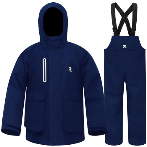 RainRider Rain Suits for Fishing Waterproof Rain Jacket with Bib Pants Overall Men Women Foul Weather Gear(Navy,S)