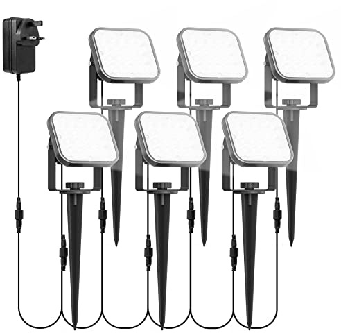 NATPOW Garden Lights Mains Powered, Garden Spot Lights LED Outdoor Landscape Spotlight with Adapter, IP65 Waterproof 5V LED Spotlight for Lawn, Pathway, Yard (6000K)