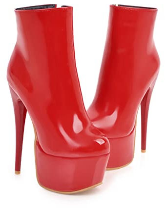 15CM/ 5.9IN Mode Kurze Stiefel Round Head Walking Show Night Club Slim High Heels Schuhe Sexy Pole Dance Night Club Kurze Stiefel,Rot,48 EU