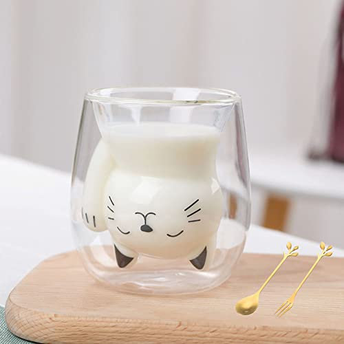 Gohytal Süße Katzenbecher Tasse Doppelwandige, Katzenmotiven Tassen 200ml Lsoliergläser Kaffee Teegläser für Tee Milch Kaffeetassen Geschenk für Frauen Geburtstag Weihnachten
