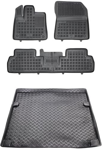 MOTOS Satz Gummifußmatten und PE Kofferraumwanne für Citroen Berlingo III 2018-2023 Verbessern Sie Ihren Reisekomfort mit Antirutschmatte Auto - Allwetter fußmatten Auto, Schutz vor Verschmutzung