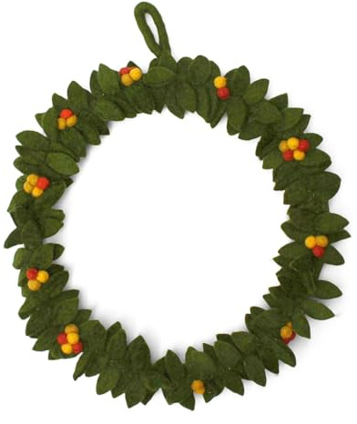 Én Gry & Sif Ghirlanda per porta, fatta a mano, in feltro, decorazione scandinava, per autunno, inverno, Natale, ghirlanda autunnale verde con bacche colorate, diametro 30 cm