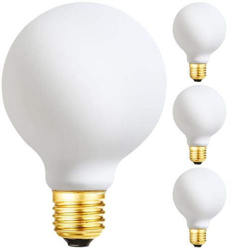 LEOOLS LED Light Bulb G25/G80 Dimmable Flick-Free Matt White 6W Soft White 3000k CRI95 600LM, 60W Equivalent Vintage LED Edison Globe Light Bulb,E26 Standard Base, 4 Pack