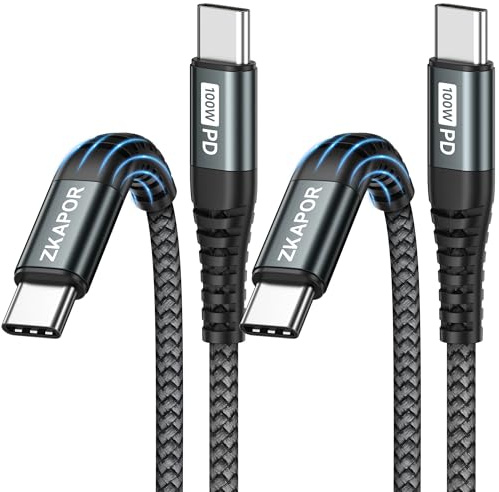 ZKAPOR Câble USB C vers USB C [2M+2M, Lot de 2], 100W Cable Type C Charge Rapid PD Chargeur Type C Nylon Typ C pour iPhone 15/15 Pro Max, Samsung Galaxy S24/S23/S22, Pad Pro, Huawei P40 /Mate, Pixel