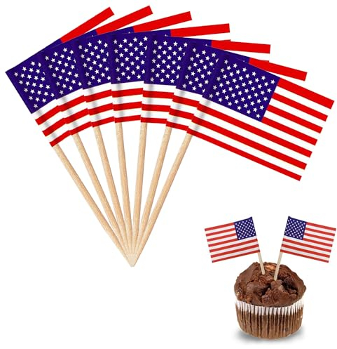 YXHZVON 100 PCS Banderas de Palillos de Dientes de Estados Unidos, Bandera de Palillo de Cóctel Mini Bandera para Fiesta Pastel Sándwiches Pub Frutas Decoración del Evento Real