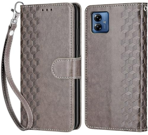 KENHONER Funda para Motorola Moto G14, Gris | Cuero PU, Cierre Magnético, Antichoque, Flip Cuero, Ranura, Tarjeta Plegable Billetera