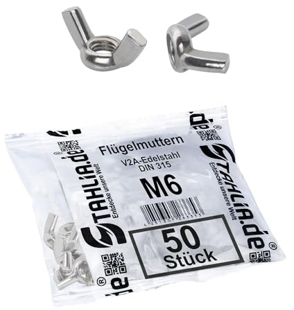 Stahlia Flügelmutter M6 Edelstahl Muttern Set (50 Stück) Gewindemutter DIN 315 Flügelmuttern Schmetterlingsmutter Schraubenmutter Muttern Sortiment