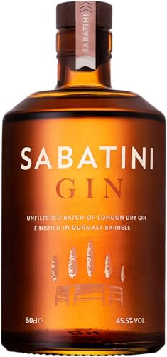 Sabatini Gin, Barrel, 500ml, Gin Artigianale Invecchiato in Botti di Rovere Ex-Chardonnay Toscano, Aroma Rotondo e Avvolgente, con Iris Fiorentino, Coriandolo, Foglie d'Olivo, Idea Regalo, 45.5% Vol