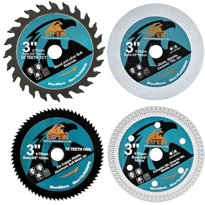 EXFEIN 75mm Diamant-Trennscheibe Rundschreiben Sägeblatt Set 4pcs für Schneiden Fliese Glas Weichmetall Holz Kunststoff Diamantscheibe