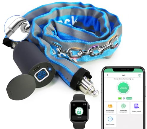 Chain Lock eLinkSmart Keyless Waterproof Bike Lock 100CM for Bicycle Scooter Motorcycle Door Fence Gate Fingerprint Bluetooth App Heavy Duty Security Blue 2024 New