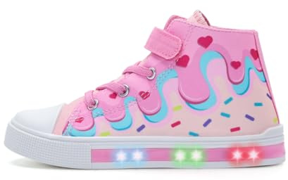 EUXTERPA Kids Toddler Sneakers Light Up Flashing Shoes Girls Easy Fasten High Top Walking Canvas Sneaker, Pink Cake, Toddler Size 9
