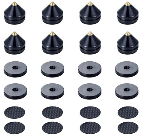 Pailvens Högtalare spikar set om 8, lätta högtalare fötter av plast ABS, subwooferfötter med 16 x självhäftande kuddar, högtalarstativ boxstativ för HiFi-högtalare, CD-spelare, svart