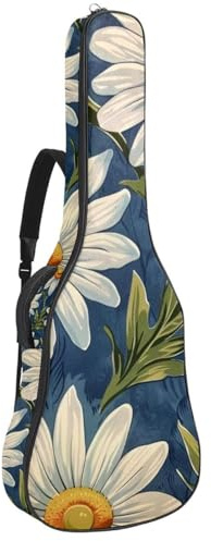 Art Vintage Daisies Akustikgitarrentasche mit verstellbarem Schultergurt, Gitarrentasche mit Rückenaufhänger, geeignet für E-Gitarren, Bassgitarren, klassische Gitarren, Ukulele, Art Vintage