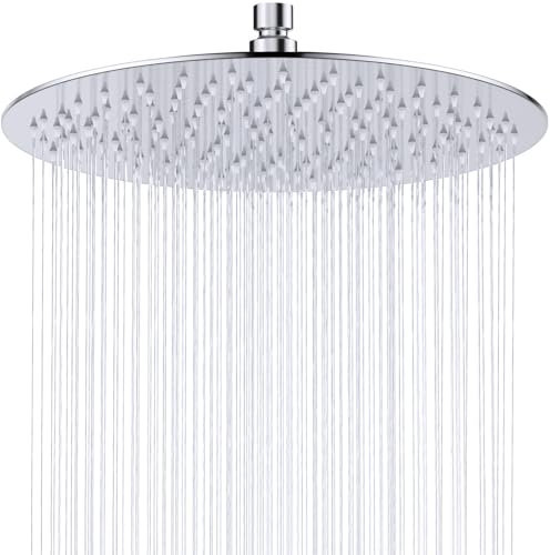 Rain Shower Head 8 Inch Round Showerhead Ultra Thin High Pressure Rainfall Shower Head Stainless Steel 304 Self Cleaning Silicone Full Body Coverage Modern Luxury Rainfall Showerhead