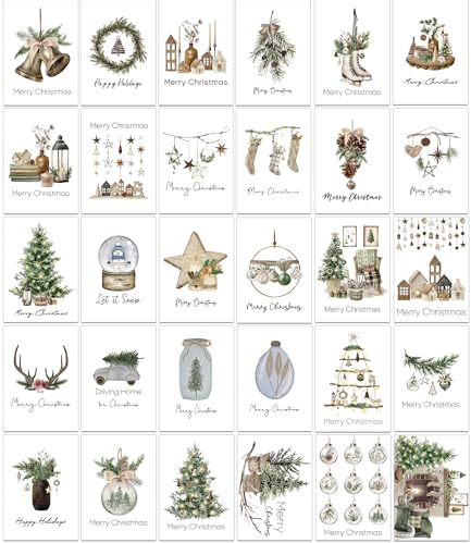 SILARLAIT 32 pezzi Biglietto di Auguri Natale ad Acquerello, Cartoline di Natale, 32 Disegni Vari, Formato A6, Kit di Cartoline Postali per Parenti, Stretti, Amici, Colleghi