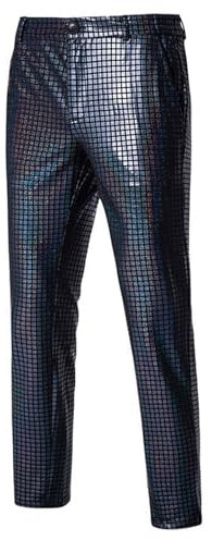 SANSIWU Glitzernde Metallic-Hose für Herren, Hip-Hop, glänzende Disco-Hose, Nachtclub, Party, Tanz, 70er Jahre, Pailletten, gerades Bein, Streetwear, Schwarz , XXL