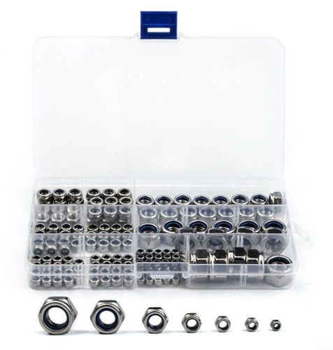 SMZhomeone 170 Stück Edelstahl Kontermuttern für M3 M5 M6 M8 M10 Sechskant-Sicherungsmuttern Edelstahl Nylon Einsatz Kontermutter Sortiment Gewindeeinsätze Sechskantmutter-Set sortierte