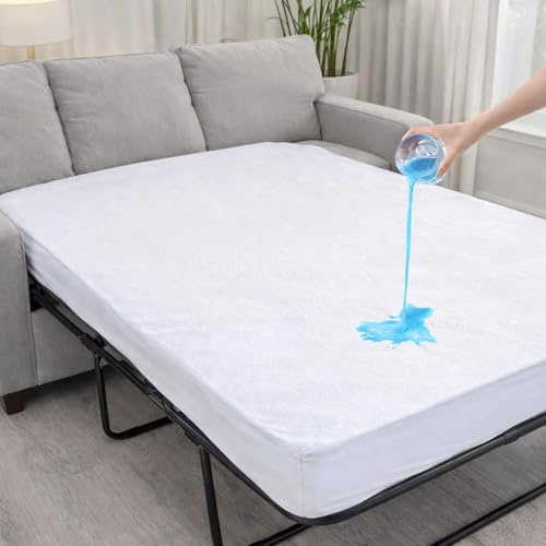 Cottington Lane Queen Sleeper Sofa Mattress Protector, 100% Waterproof Pullout Sofa Bed Cover, Terry Cotton Fitted Style, 60 x 72 with 8 Deep Pocket, Soft, Comfortable & Machine Washable, White