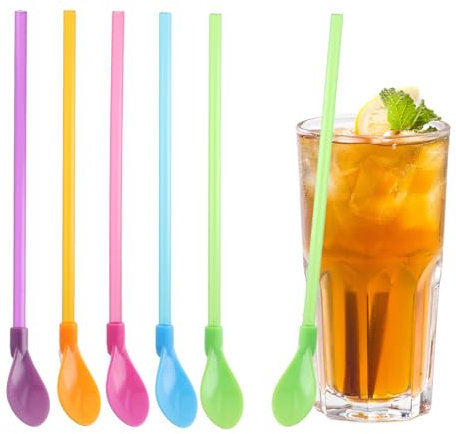 Slush-Strohhalme, wiederverwendbar, 2-in-1-Strohhalmlöffel, farbige Kunststoff-Trinkhalme, abnehmbarer Strohhalm-Rührlöffel für Milchshake, Smoothie, Cocktails, Kaffee und Getränke, 40 Stück